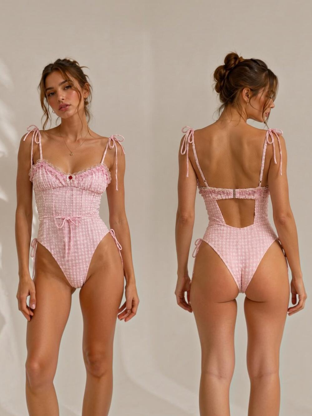 For Love & Lemons Haiden One Piece Swimsuit Rose Tyrie Pink Gingham S NWT
